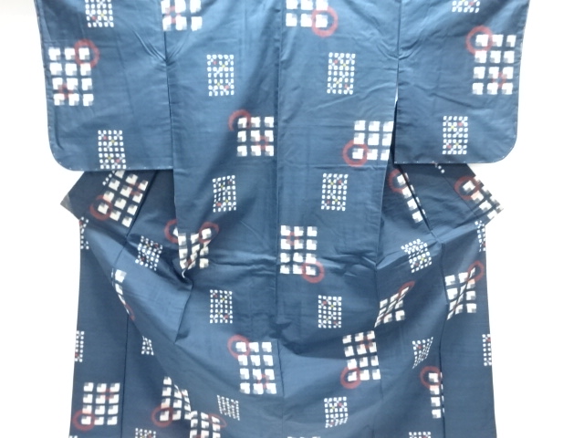 JAPANESE KIMONO / ANTIQUE KIMONO / TAISHO ROMAN STYLE / MEISEN / WOVEN GEOMETRIC